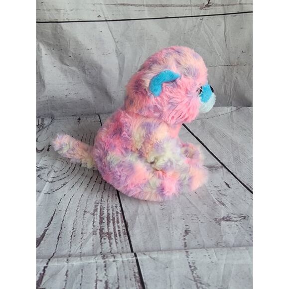 Gallerie Leopard Plush Stuffed Animal Rainbow Pink Blue Opal Eyes 6in - Picture 4 of 7